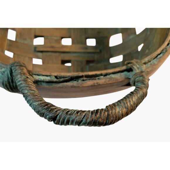 Vintage Oval Woven Bamboo Basket Twisted Handle Rustic Decor Cottage - Picture 7 of 7